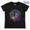 This shirt features a cute anime style witch girl wearing a witch hat decorated with flowers, a purple dress in elegant gothic lolita style, with boots and striped stockings, riding on a boom in front of a crecent moon. She is surrounded by sparkles. The text on the shirt reads "Resting Witch Face" in bold letters. In smaller text, circling the moon, it reads "I'm so not sorry I put it on today!" This shirt comes in black and dark purple.